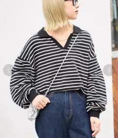 CIAOPANICTYPY オーバーサイズスキッパーポロ　ボーダー　オフホワイト