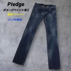 Pledge プレッジ ダメージ ペイントデニムパンツ 細身ストレート Mのサムネイル