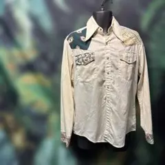 Kennington USA製 幾何×花柄 パッチ長袖シャツ L相当