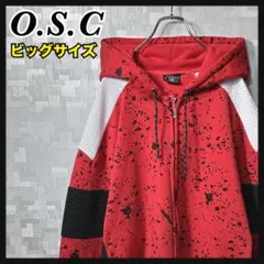 裏起毛 フルジップ パーカー スウェット レッド 赤 総柄 メンズ ビッグサイズ