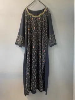 アンティーク ビンテージ 70s 花柄 刺繍 黒 ワンピース ドレス 美品 希少