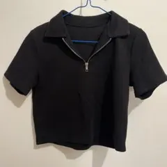 SHEIN ハーフジップ ポロシャツ 半袖 ブラック