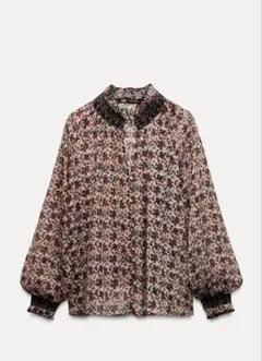 ZARA　花柄 シフォン 長袖ブラウス　新品未使用