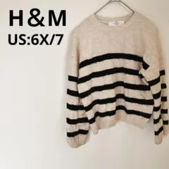 1点もの✨️H&M 【フリーサイズ】ストライプ ニットセーター 長袖US:6X/7