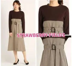 美品✨️ストロベリーフィールズ ワンピース チェック 切り替えベルトワンピ