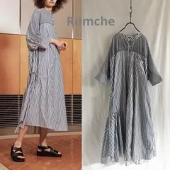 Rumcheラムシェ ストライプ ノーカラー アシメスカート シャツワンピースのサムネイル