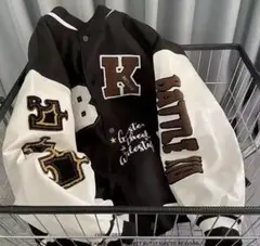 刺繍入りスタジャン Lサイズ ブラック/ホワイト