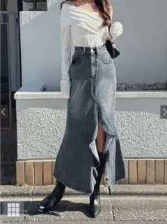 GRL スリットラッフルデニムマーメイドスカート nh190 ブルー L