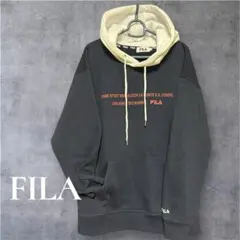FILA 2color 裏起毛パーカー ネイビー/LL