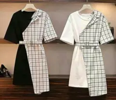 レディース 大きいサイズ 新品 春夏 (黒4XL) ワンピース　アシメ-