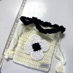 ハンドメイド 編み物 ポーチ 巾着袋 お花