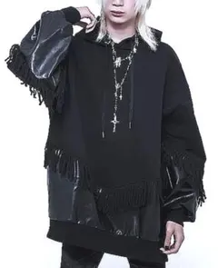 CIVARIZE PUレザー切り替えフリンジパーカー