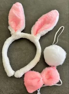 【新品】お値下げ♪ウサギ耳カチューシャとリボンしっぽセット