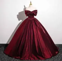 バーガンディ オフショルダー パーティードレス キャバドレス バースデードレス