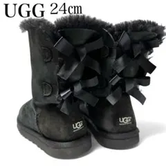 美品✨アグ 24㎝ ムートンブーツ ベイリーボウ II リボン シープスキン 黒