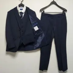 アオキ　レミュー　メンズスーツ　セットアップ　スリーピース　濃紺　ウォッシャブル