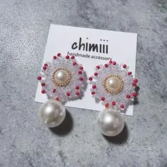 No.814 フラワー　お花　ビーズ刺繍　ピアス　イヤリング　パール