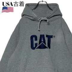 00sヴィンテージUSA古着 CAT 肉厚パーカー グレー L 刺繍 スウェット