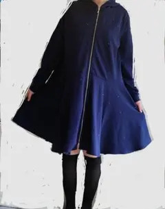 ネイビー フード付き パーカー 膝上丈 ビジュー ビクシーハート