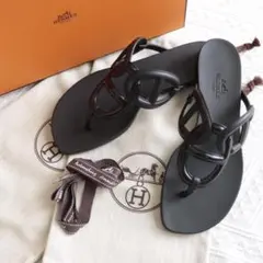 HERMES エルメス エジェリ トングサンダル ブラック　シェーヌダンクルのサムネイル