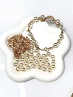 ガラスパールビーズとカートビーズブレスレット3点セット