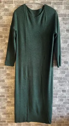 GU リブ編み ダークグリーン リラックスウェアワンピース Lサイズ