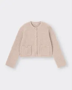 GU　ダブルポケットニットジャケット　ピンク