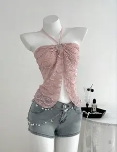 y2k❤️ 00s MA＊RS 当時物 チェック デカリボン レース キャミソール y2k❤️ 00s MA＊RS 当時物 チェック デカリボン レース