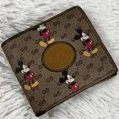 美品 グッチ PVC 折り財布 マイクロGG柄 ミッキー ディズニー ブラウン