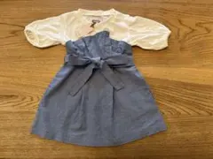 【新品未着用】リボン付き青と白のワンピース　90cm petit main