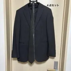 紺色ストライプスーツジャケットとベストセットとスラックスとネクタイ4点セット③