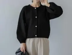 完売品　ラジュール　ニットカーディガン　パール　ぽわん袖　ブラック　日本製