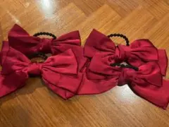 赤リボンヘアゴム4個セット lupis