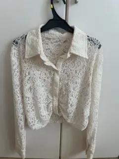 アイボリー レース 長袖シャツ Lサイズ