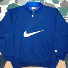 90sNIKEナイキ　ハーフジップトラックジャケット　刺繍ビッグスウッシュ白タグ