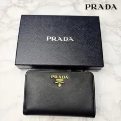 062 未使用 PRADA 二つ折り財布 サフィアーノ レザー 黒のサムネイル