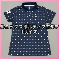 ルコックスポルティフゴルフle coq ロゴドット柄総柄半袖ポロシャツ Lサイズ