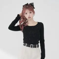 Darich♡エンブロイダリーシグネチャーDRビジューニットトップス