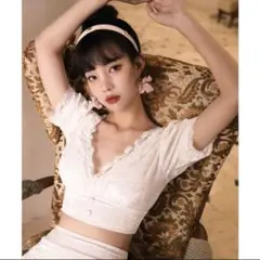 【新品】5,580円ホワイト レース クロップドトップ セパレート水着