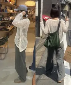 ZARA ホワイトメッシュニット L