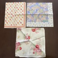 ハンカチ3枚セット　花柄2種　ドット1種