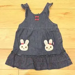 ミキハウス100cmウサギ刺繍デニムジャンバースカート
