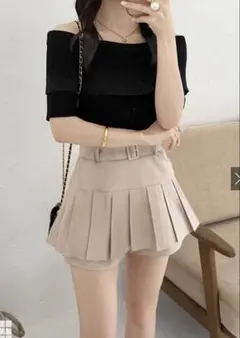 完売品オフショルダーテレコリブトップス ldk1209］黒美品肌見せリブ編み