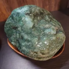 七福】 極美 濃緑 メノウ 3.6kg ジオード 聚宝盆 水晶 観賞石 台座付 