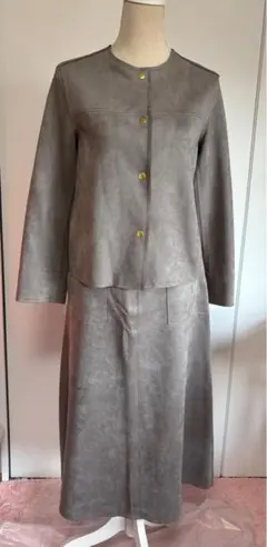 フェイクスエード セットアップ ノーカラージャケット＆ロングスカート Mサイズ