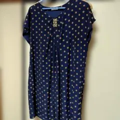 ミントブリーズネイビー 水玉模様 半袖チュニック ワンピース