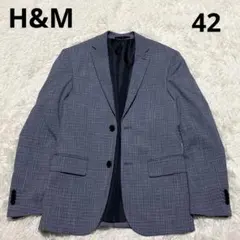 H&M スリムフィットジャケット 新品 42 ブルー チェック テーラード