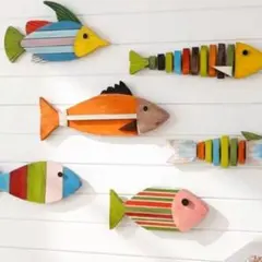 木製 魚 壁飾り 6個点 ウォールデコ マリン 地中海 北欧 西海岸 インテリア