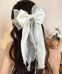 アイボリー シフォン リボン ヘアアクセサリー☆24時間以内即日発送☆