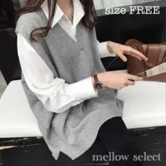 大人気 Vネック ニット ベスト サイドスリット フリーサイズ 定番 ゆったり